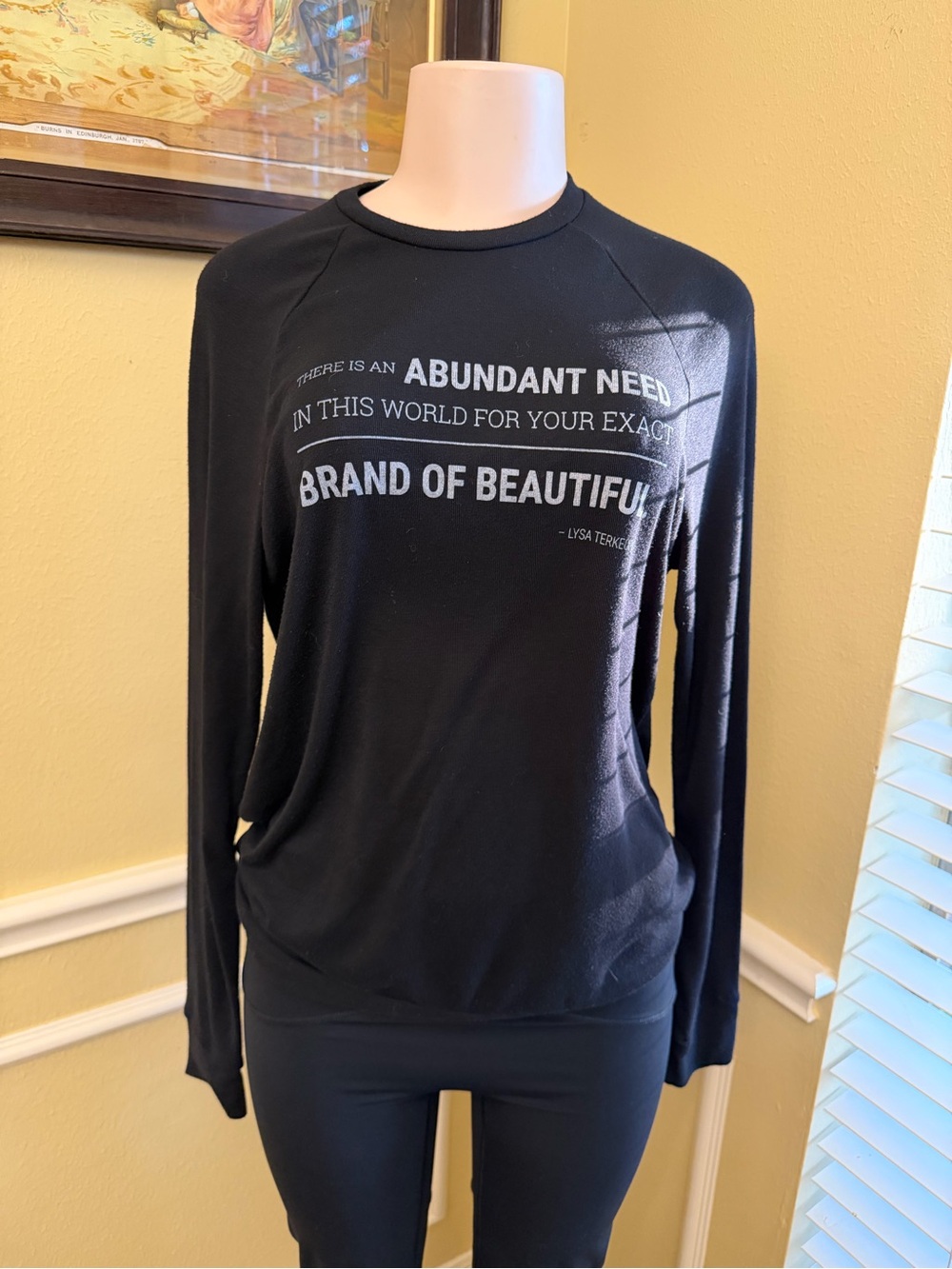 Black Graphic Long Sleeve Top with Inspirational Slogan
